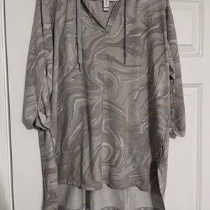 Susan Graver SG Sport Drop-Shoulder Hoodie Tunic Gray Marble M